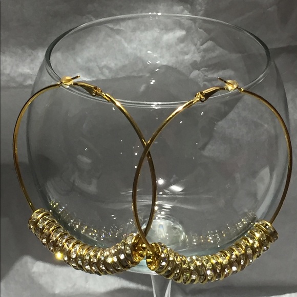 Vintage Gold Hoops with Pave Beads Barami - Picture 3 of 7